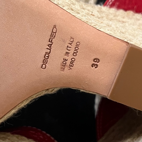 DSQUARED2 Lindoss Gloss Fiamma red buckle platform wedge sandals 39 - Picture 9 of 11